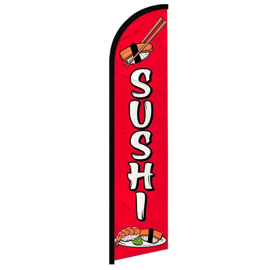 Sushi Solid Red Windless Banner Flag Flags Importer 11.5ft x 2.5ft