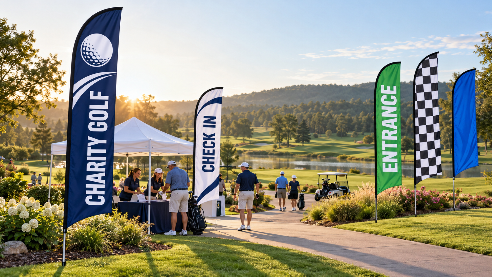 Custom Feather Flags for Golf Tournaments, Charity Events, and Marathons