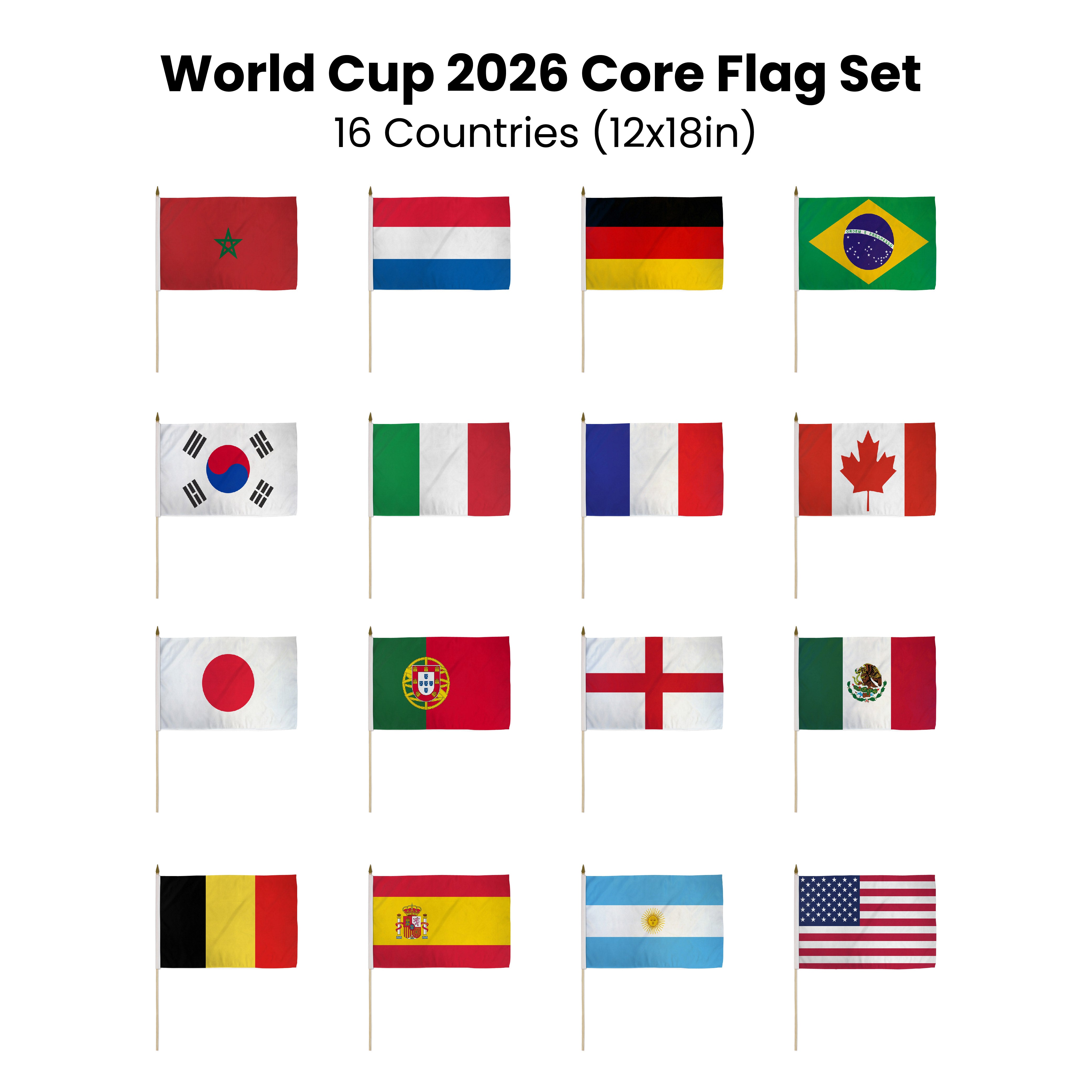 World Cup 2026 Core Flag Set – 16 Countries (12x18in)