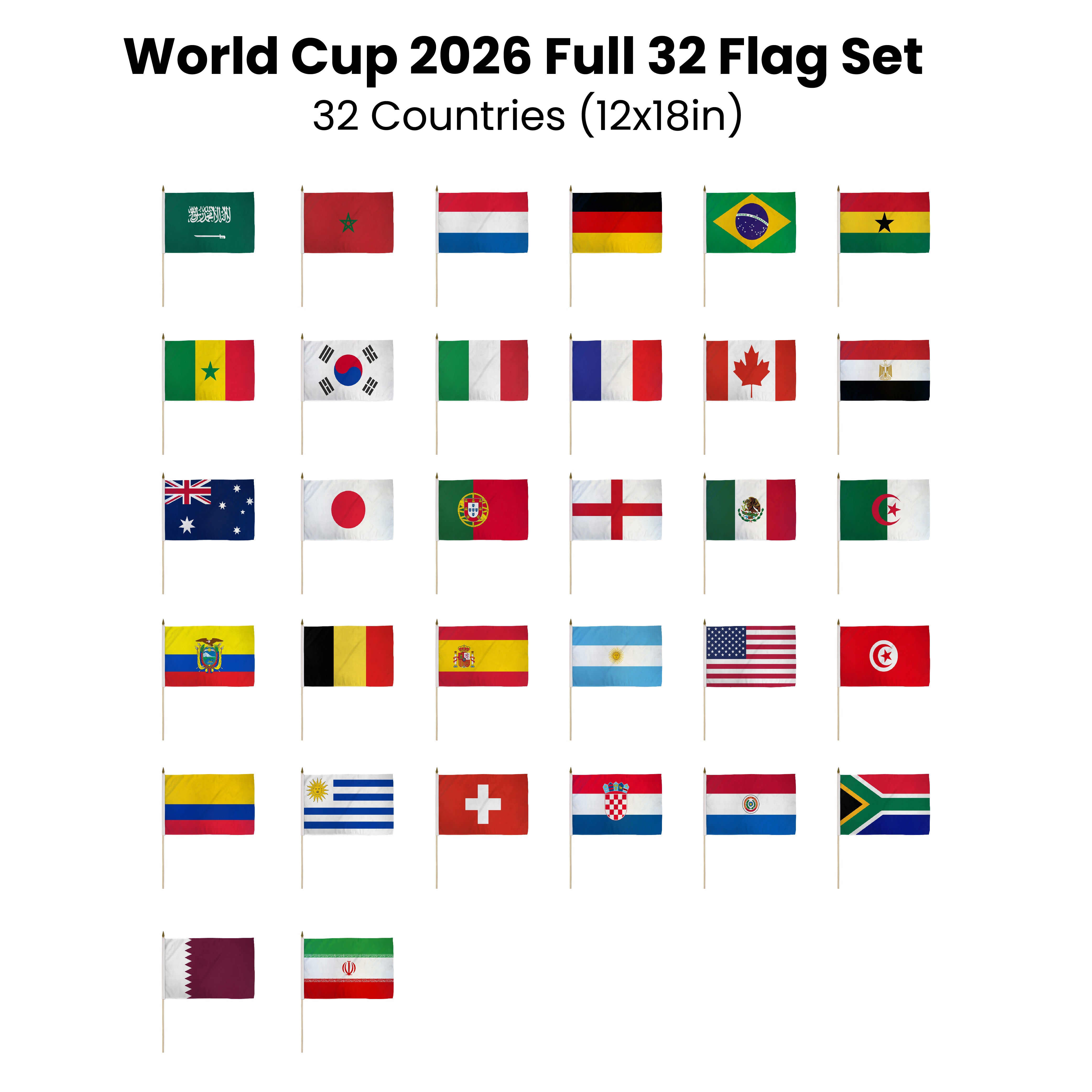World Cup 2026 Full 32 Flag Set – 32 Countries (12x18in)