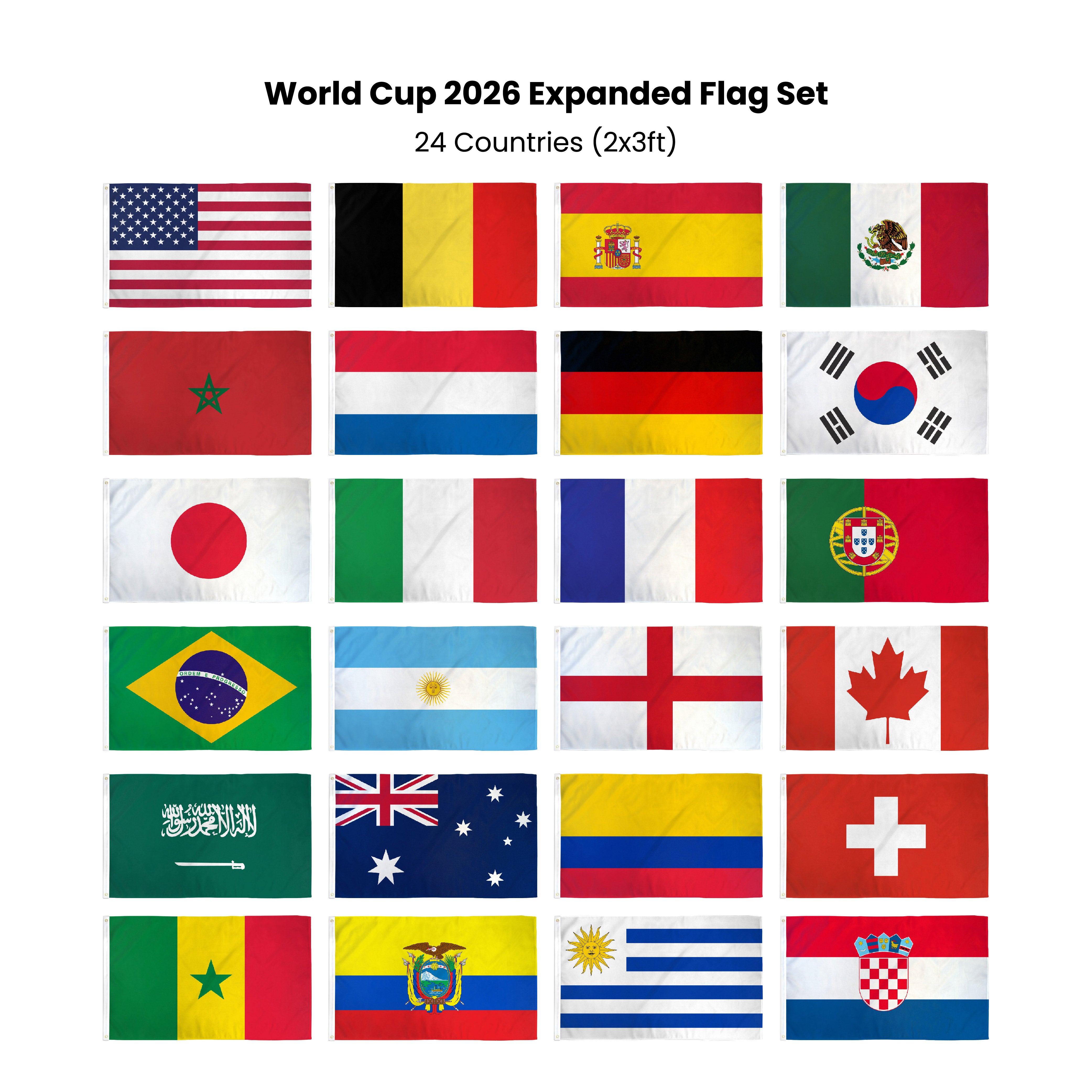 World Cup 2026 Expanded Flag Set – 24 Countries (2x3ft)