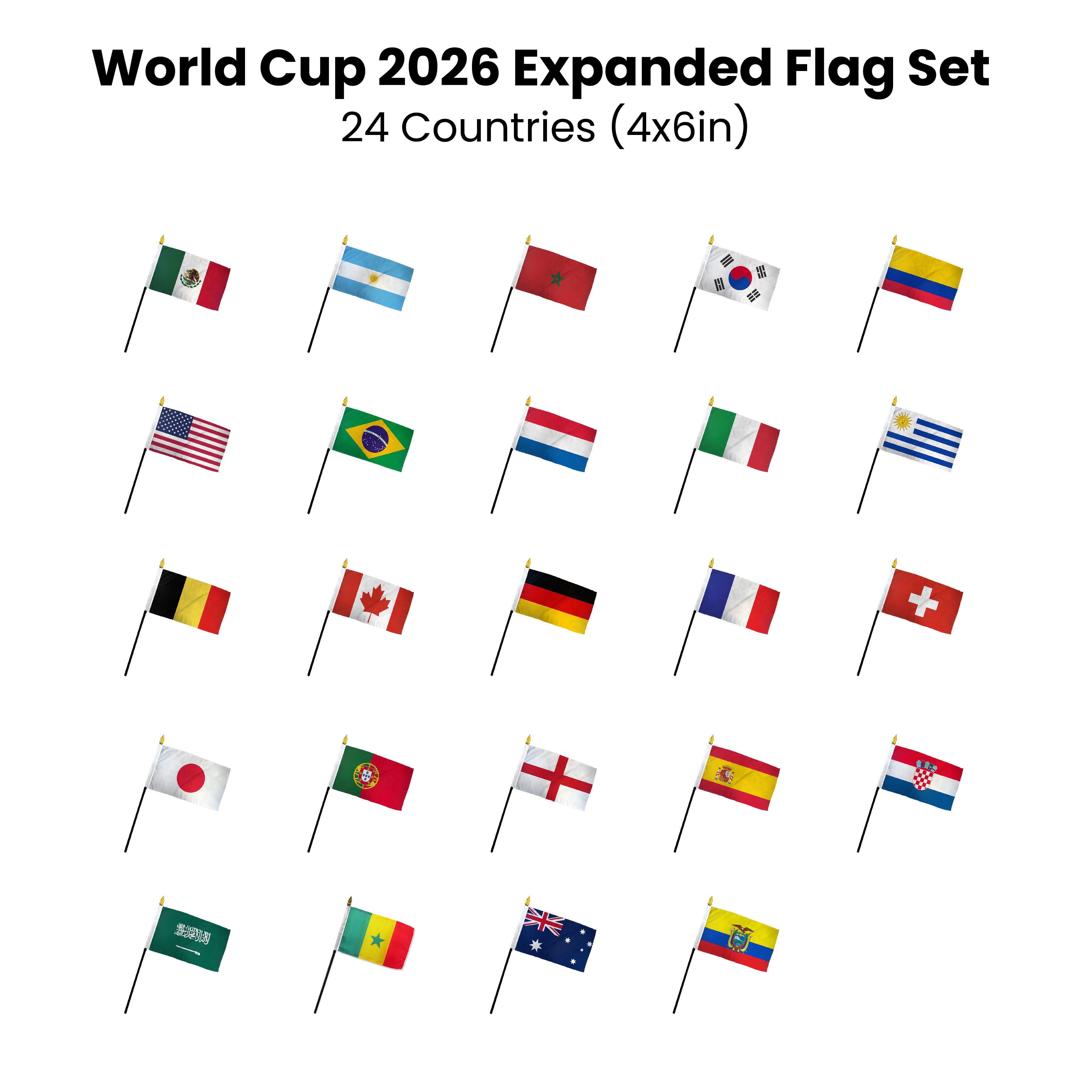World Cup 2026 Expanded Flag Set – 24 Countries (4x6in)