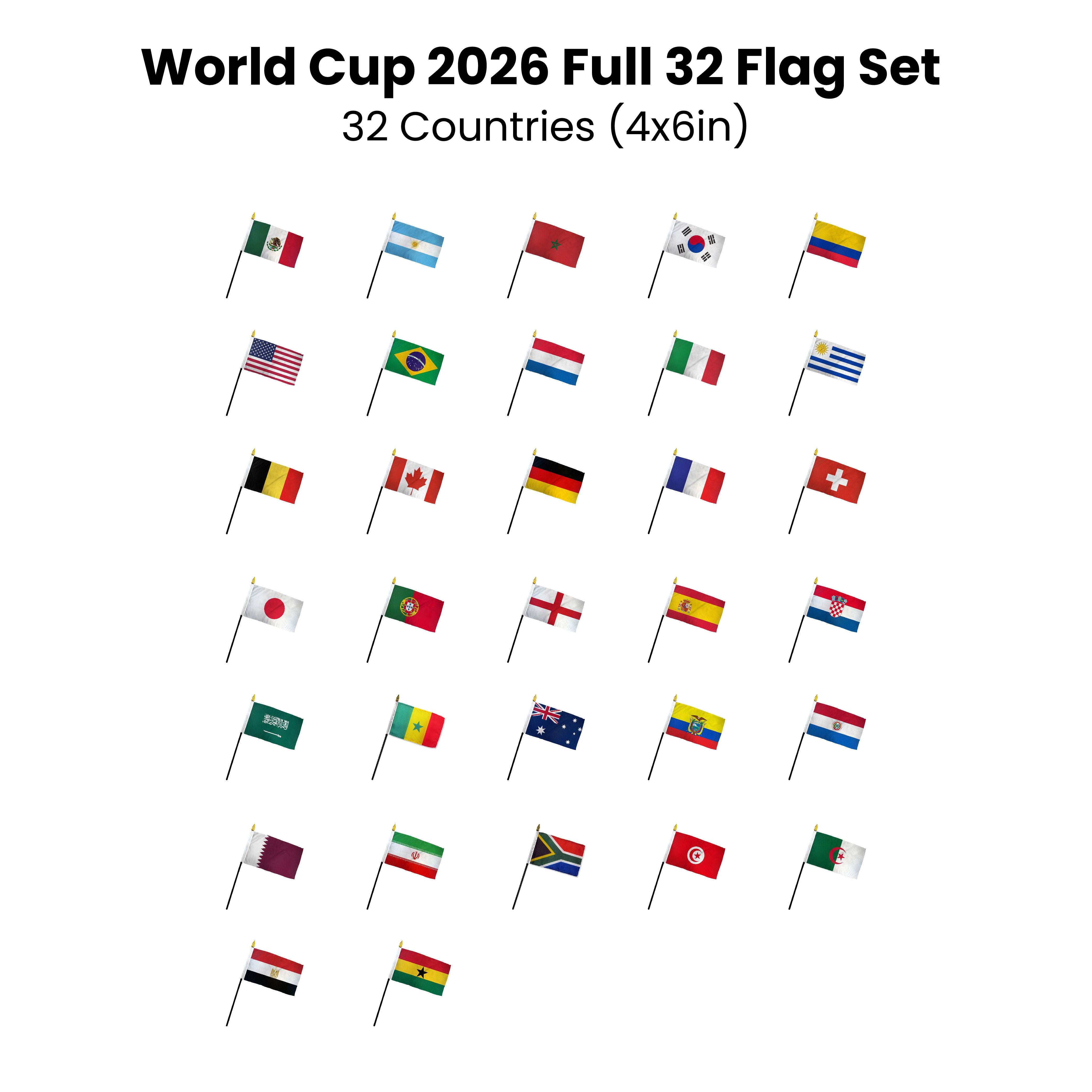 World Cup 2026 Full 32 Flag Set – 32 Countries (4x6in)