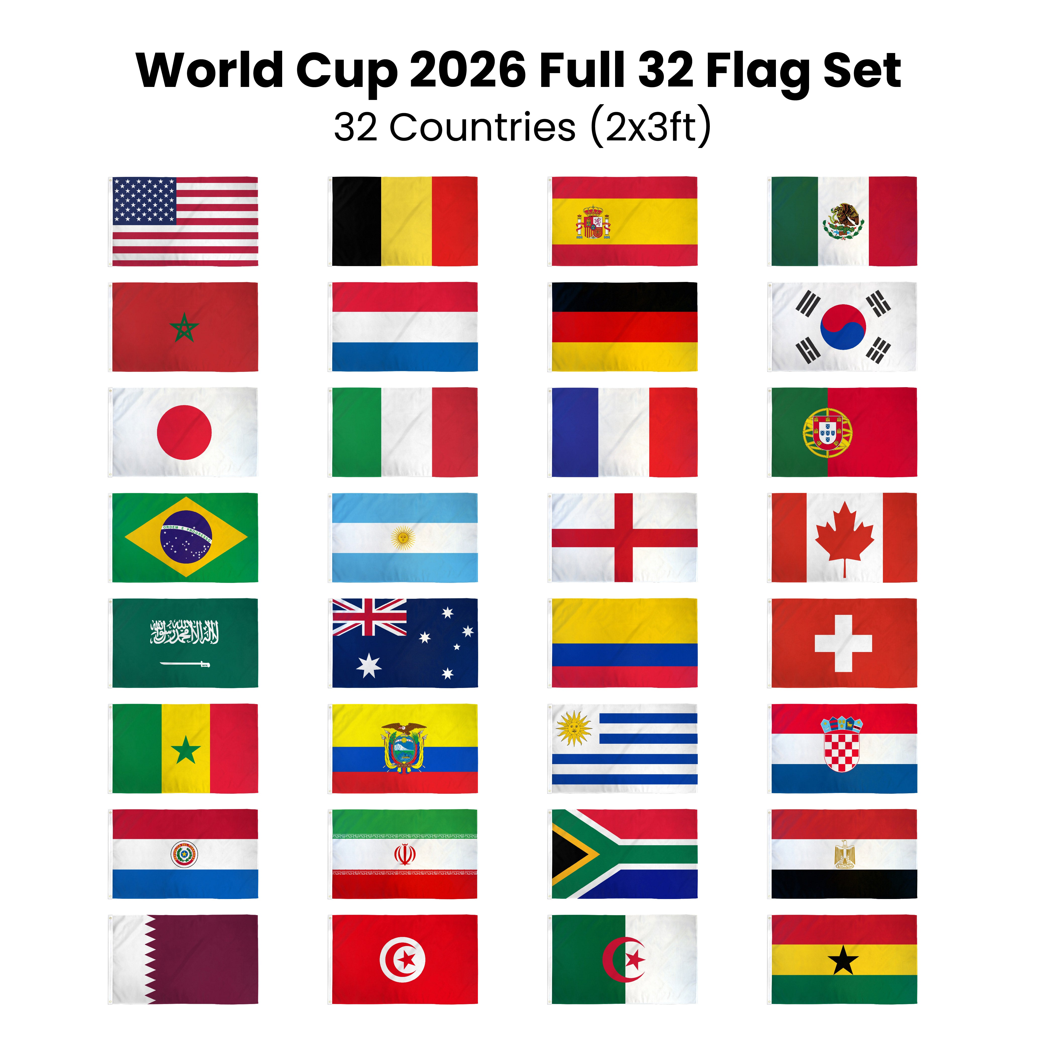 World Cup 2026 Full 32 Flag Set – 32 Countries (2x3ft)