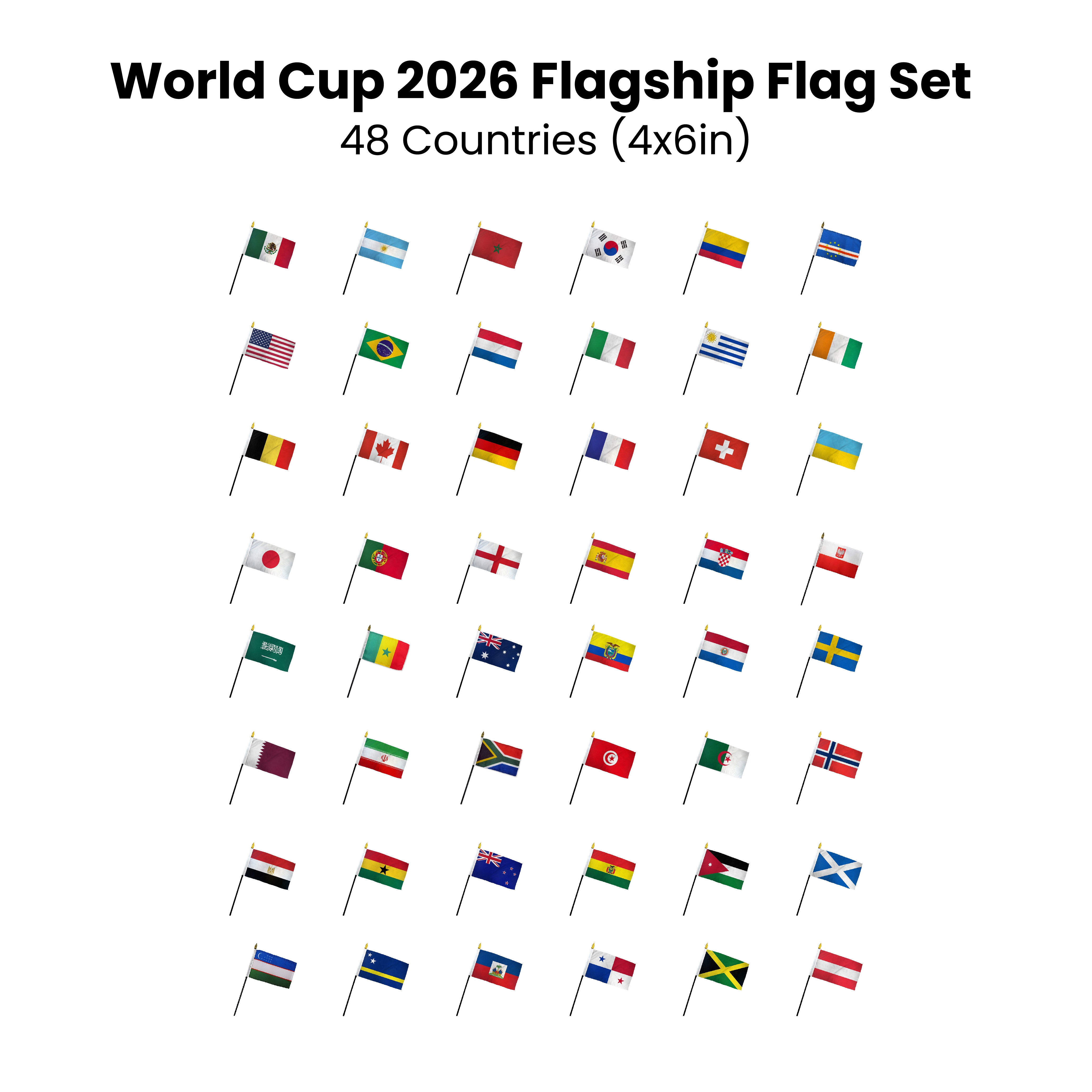 World Cup 2026 Flagship Flag Set – 48 Countries (4x6in Stick Flag)