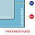 A thickness guide diagram showing a blue credit card and a blue car magnet, both labeled as 30pt. thick, with the text 'THICKNESS GUIDE' below on a white background.