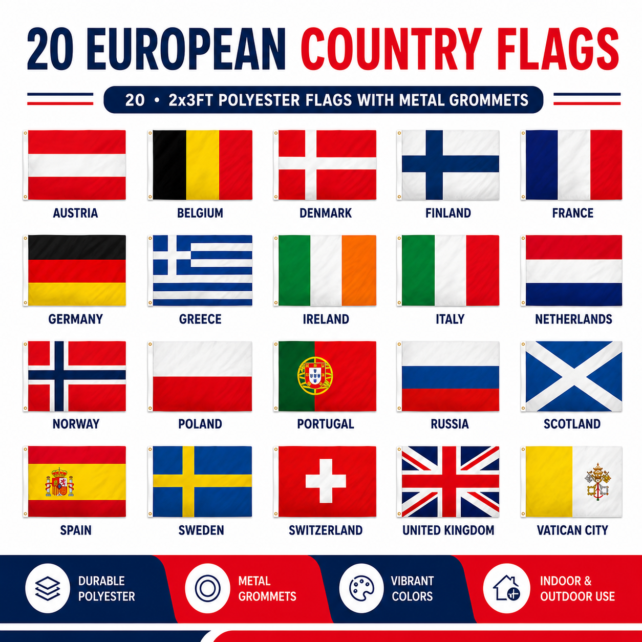 (2x3ft) Set of 20 European Flags