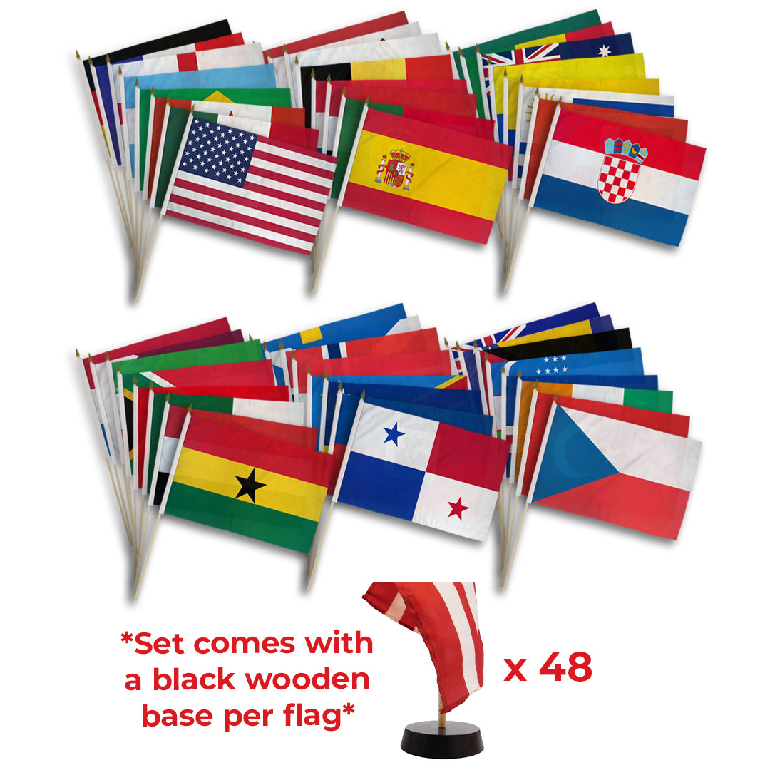 World Cup 2026 Flagship Flag Set – 48 Countries (12x18in Stick Flags with Black Wooden Bases)