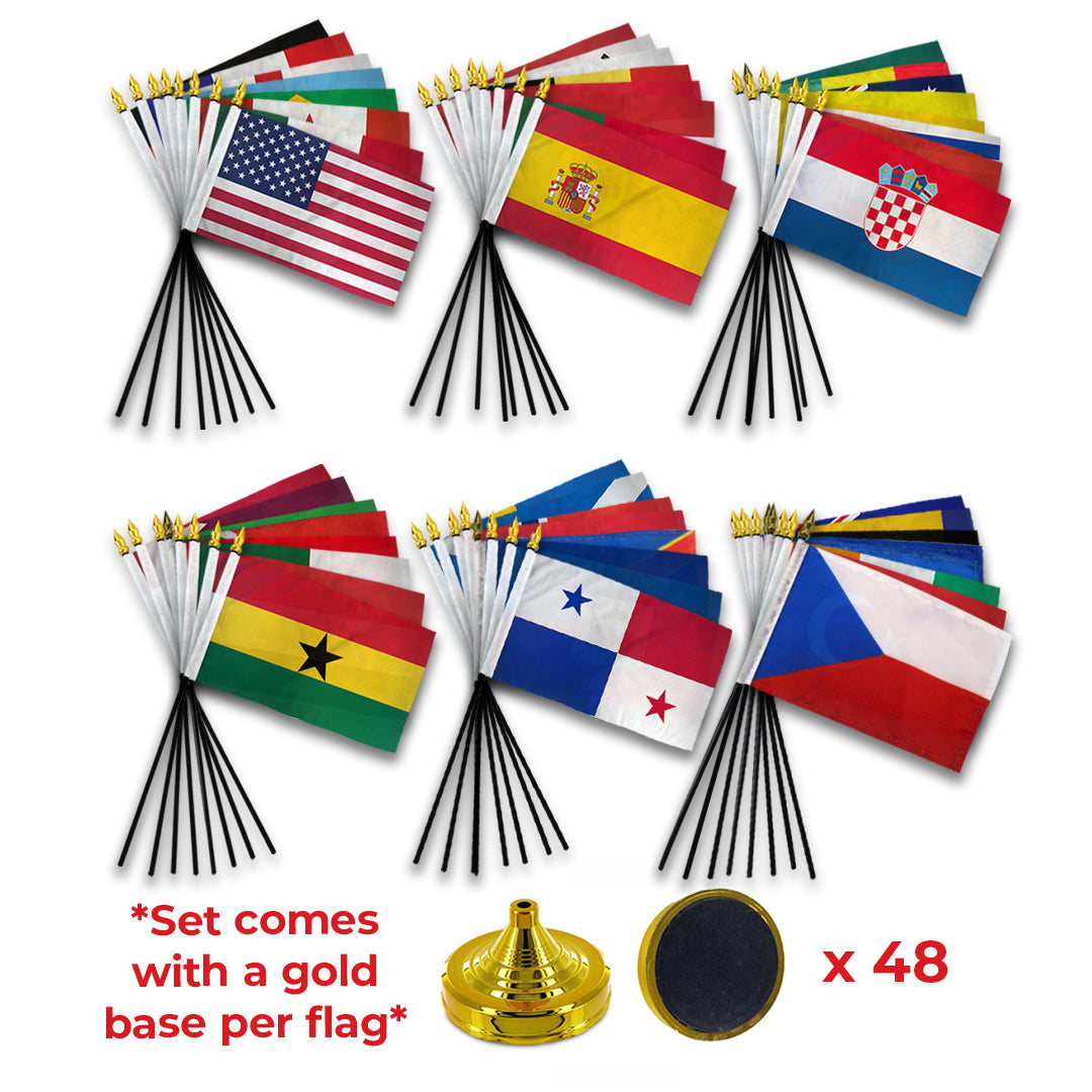 World Cup 2026 48 Country Desk Flag Set with Gold Bases | International Soccer Flags