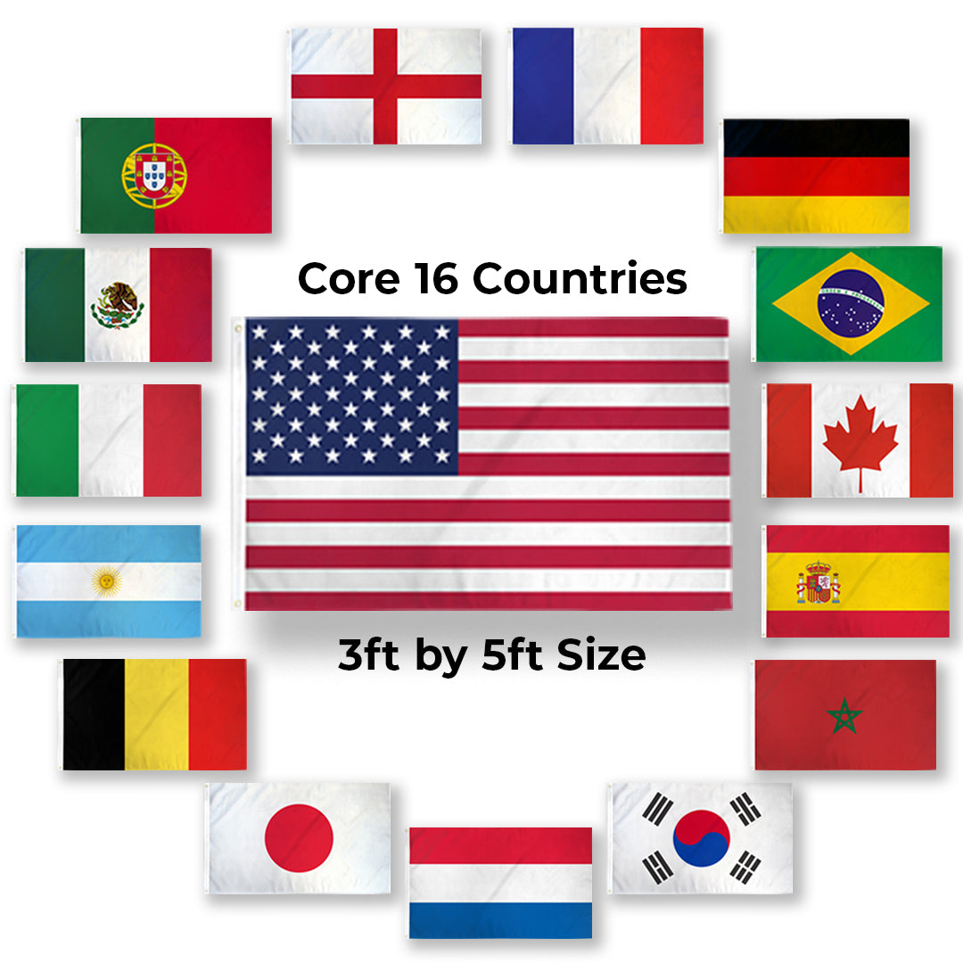 World Cup 2026 Core Flag Set – 16 Countries (3x5ft)