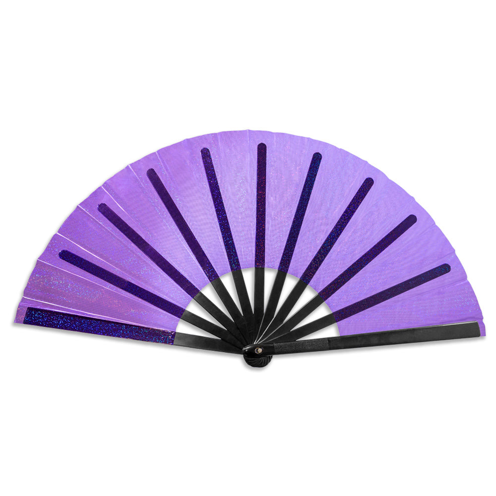 Transparent Glitter Purple X-Large Hand Fan – Sparkle Rave Festival Fan ...