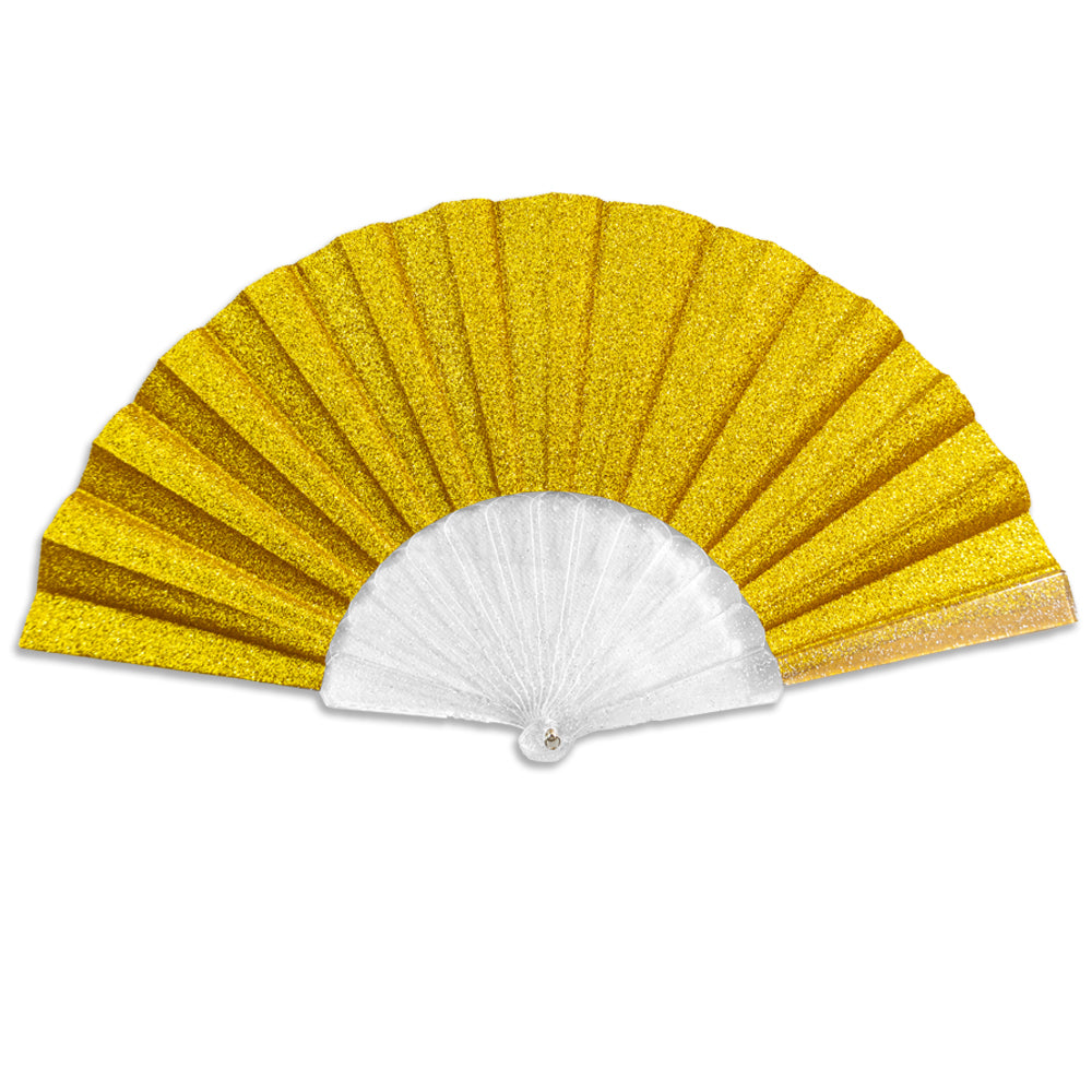 Glitter Gold Small Hand Fan (Clear Handle)