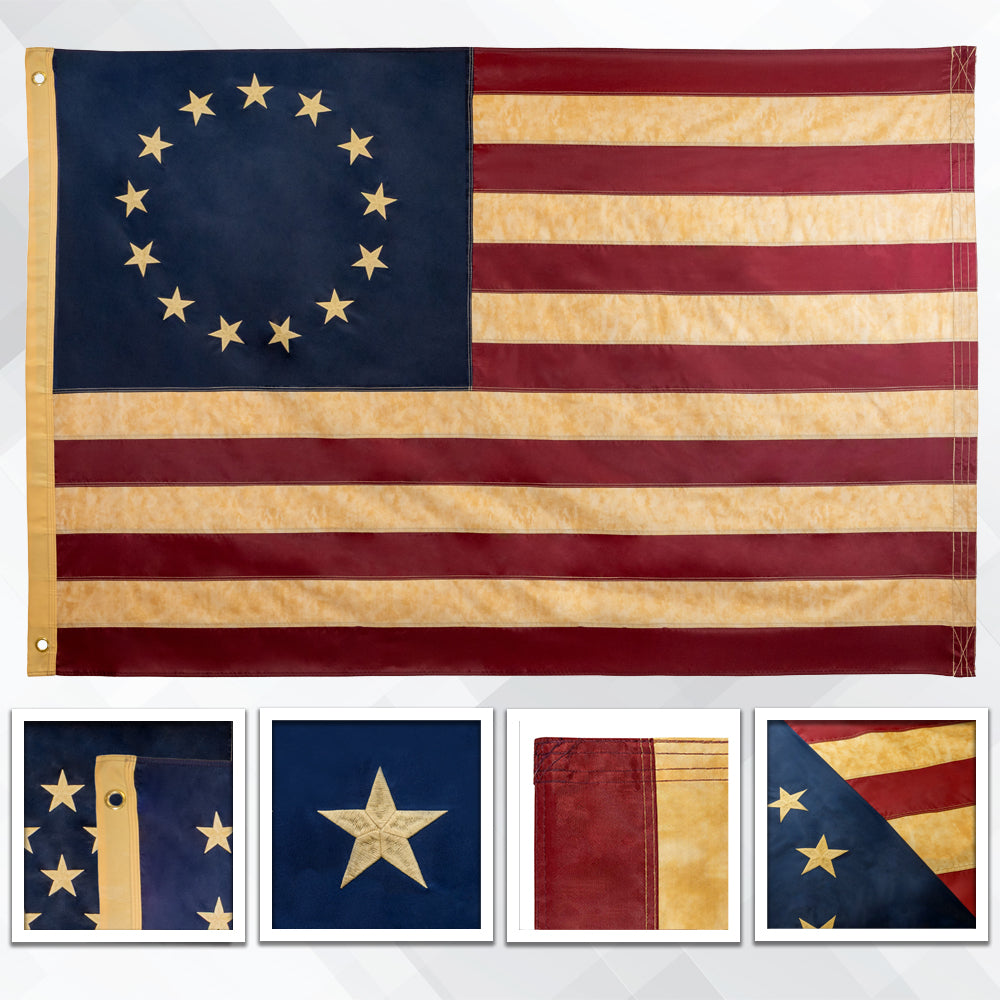 Betsy Ross Vintage Embroidered Oxford-Poly 3x5 Flag