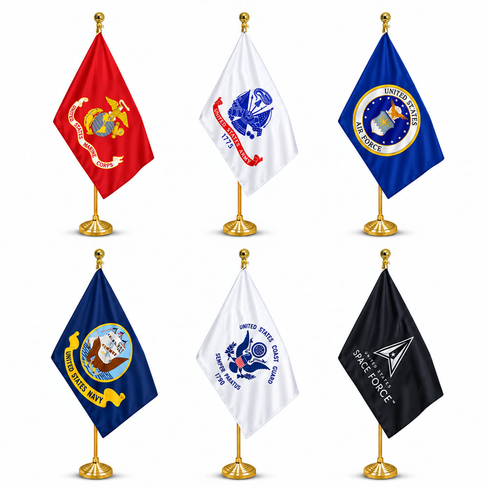U.S. Military Flag Display Set with Poles – Six 3x5ft USA-Made Nylon Flags