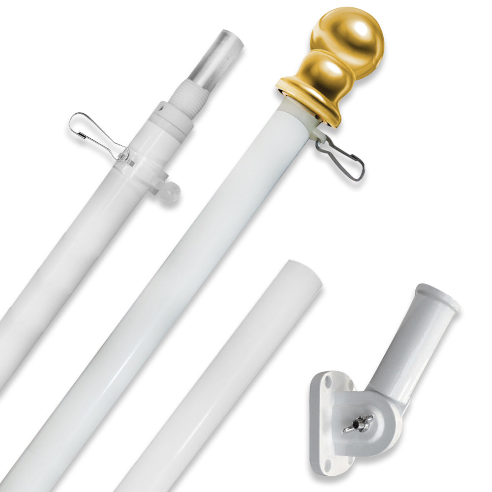 6ft Spinning Stabilizer Flag Pole & Adjustable Bracket Kit (White)