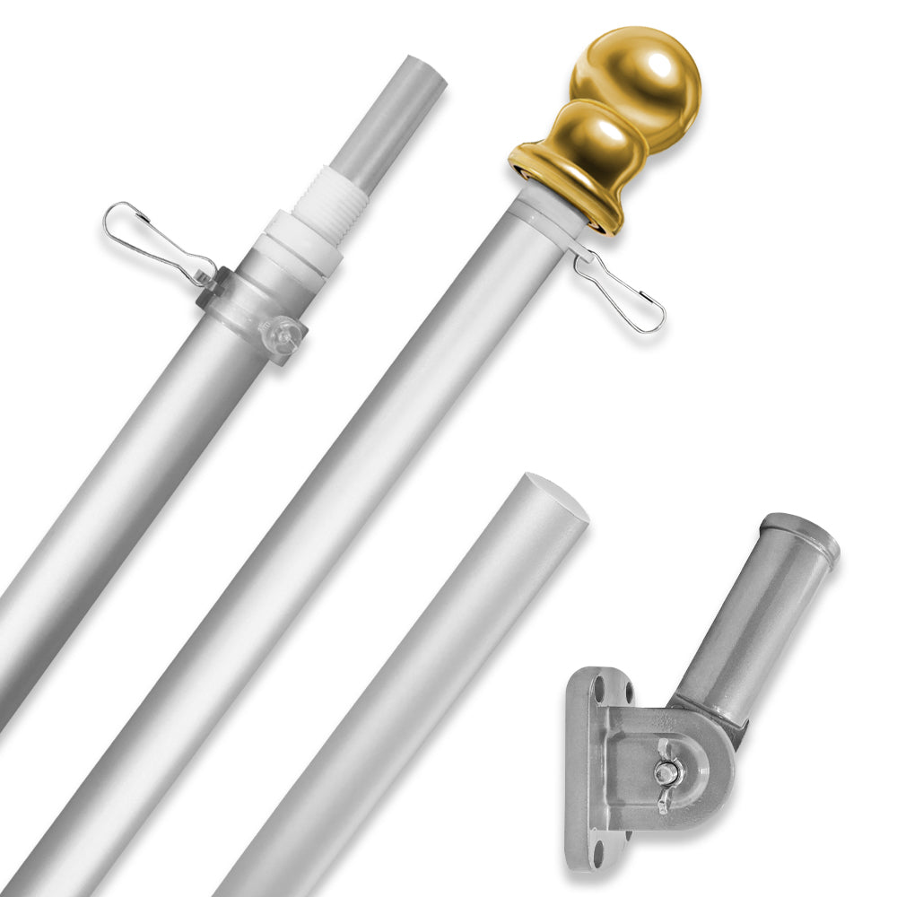 6ft Spinning Stabilizer Flag Pole & Adjustable Bracket Kit (Silver)