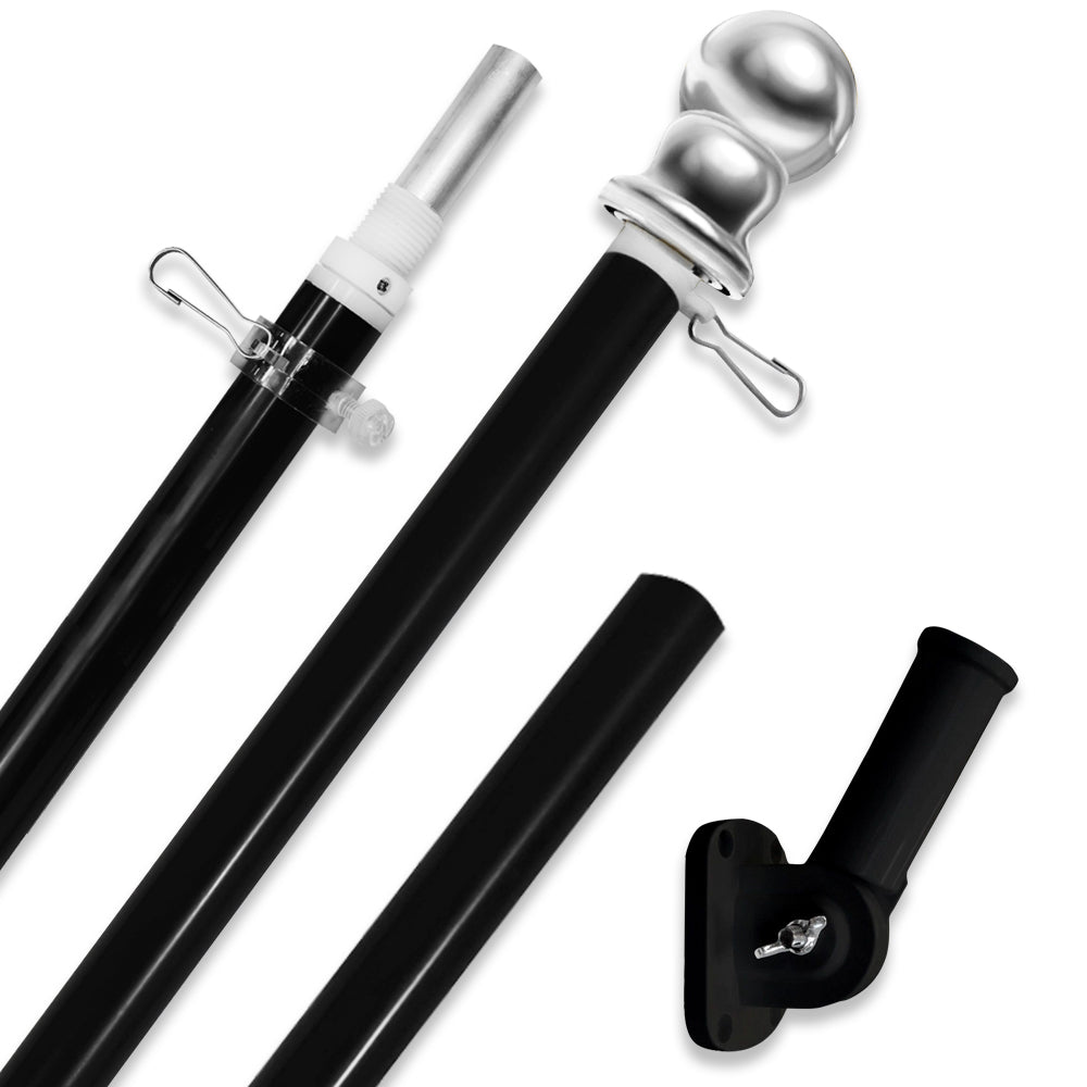 6ft Spinning Stabilizer Flag Pole & Adjustable Bracket Kit (Black)