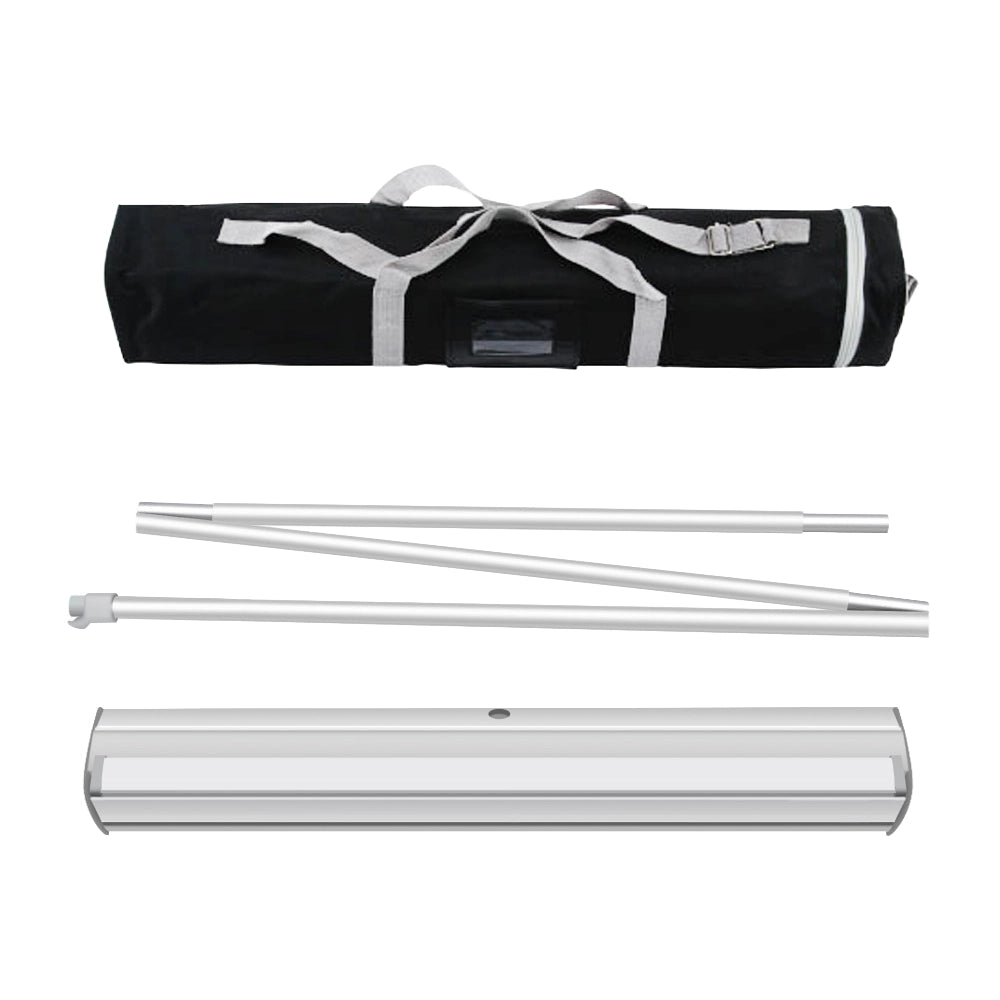 A silver aluminum pole kit shown disassembled with its black carrying case on a plain white background.