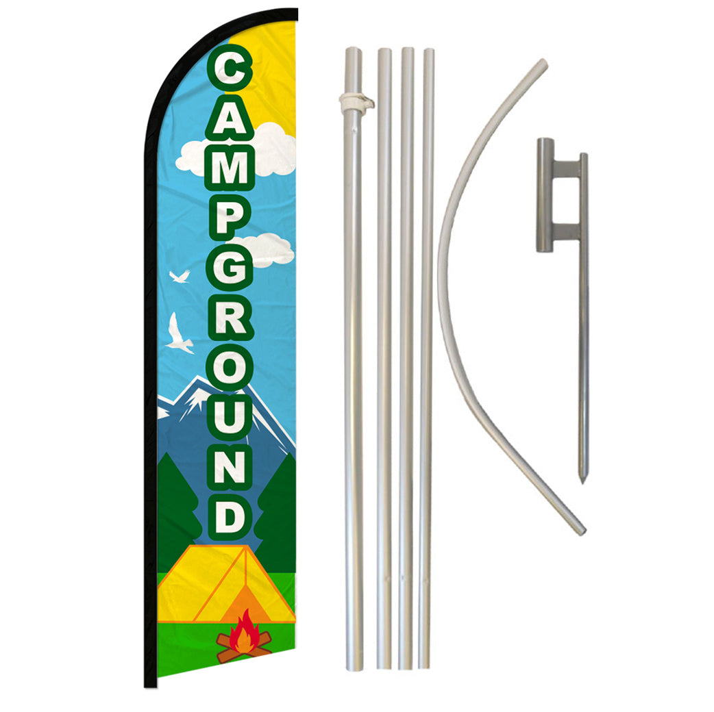 Campground (Blue) Windless Banner Flag & Pole Kit