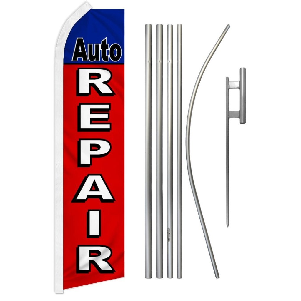 Auto Repair (Red & Blue) Super Flag & Pole Kit - Flags Importer