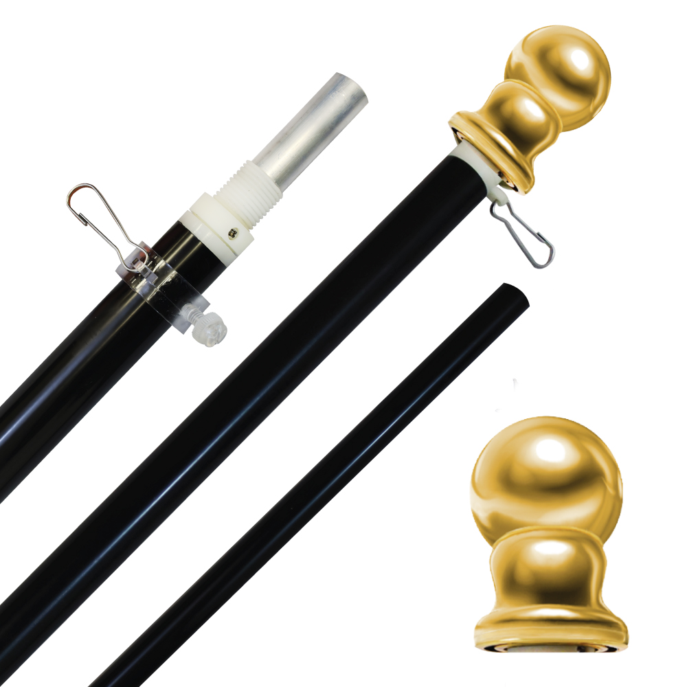 6ft Spinning Stabilizer Flag Pole (Black Pole & Gold Topper)