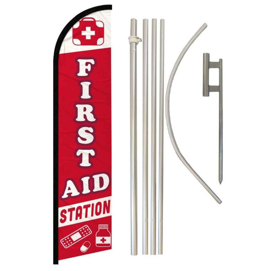First Aid Station Windless Banner Flag & Pole Kit – Flags Importer