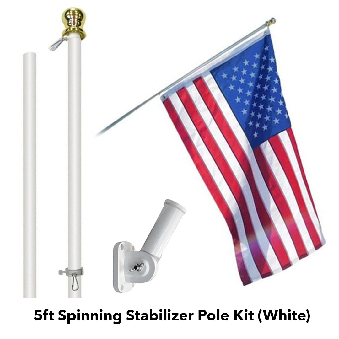 5ft Spinning Stabilizer Flag Pole & Adjustable Bracket Kit (White)