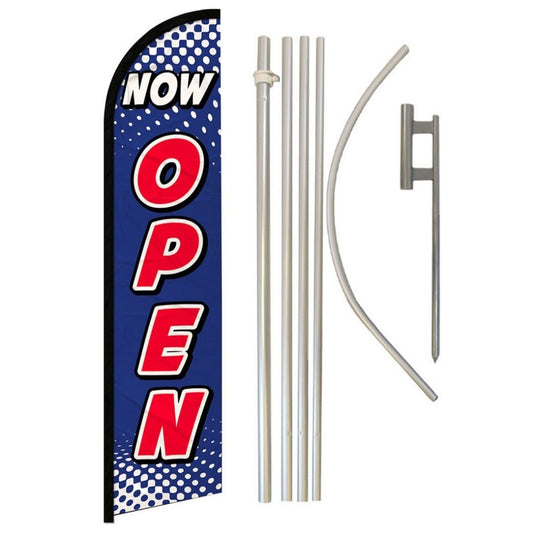 Now Open Blue & White Windless Banner Flag & Pole Kit | Flags Importer ...