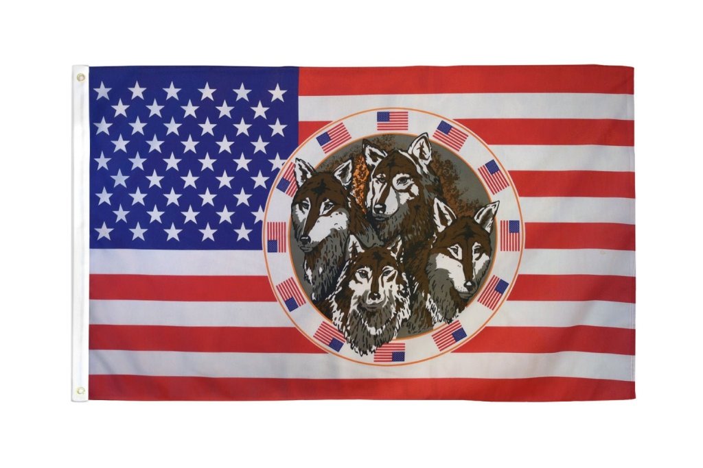 USA 4 Wolves Flag 3x5ft Poly – Flags Importer