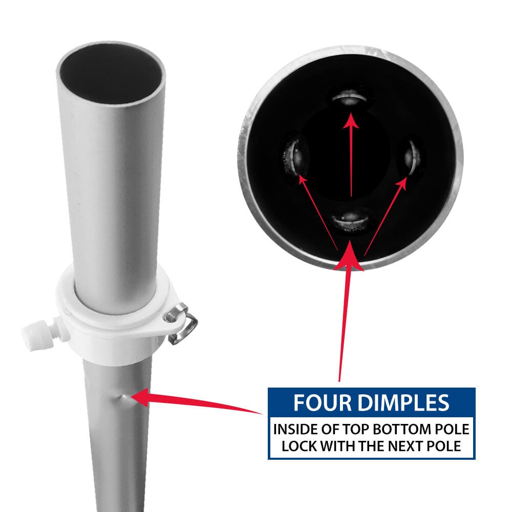 Bottom of pole showing internal view of 4 dimples