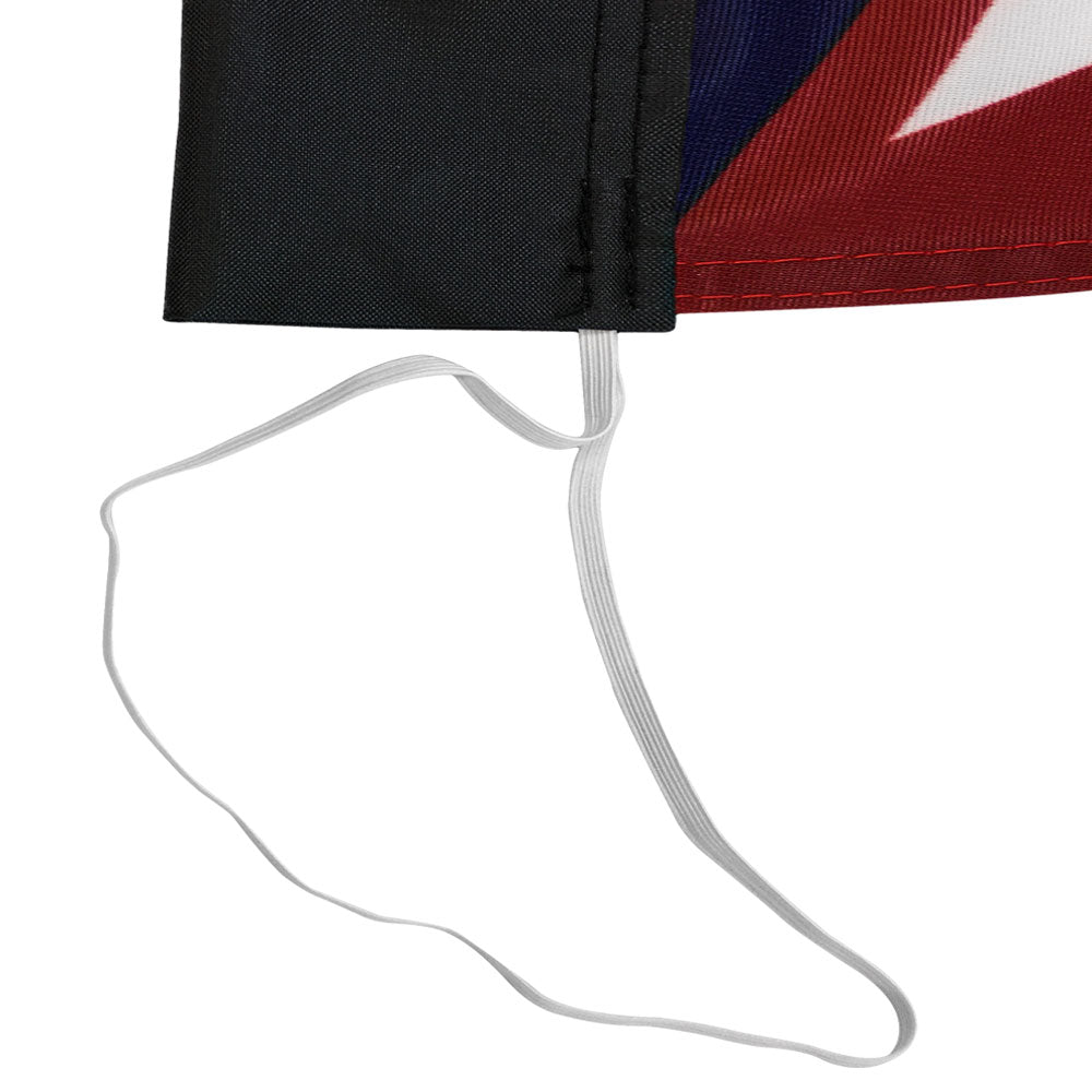 Close up of Elastic strap to attach flag to pole clip for stability