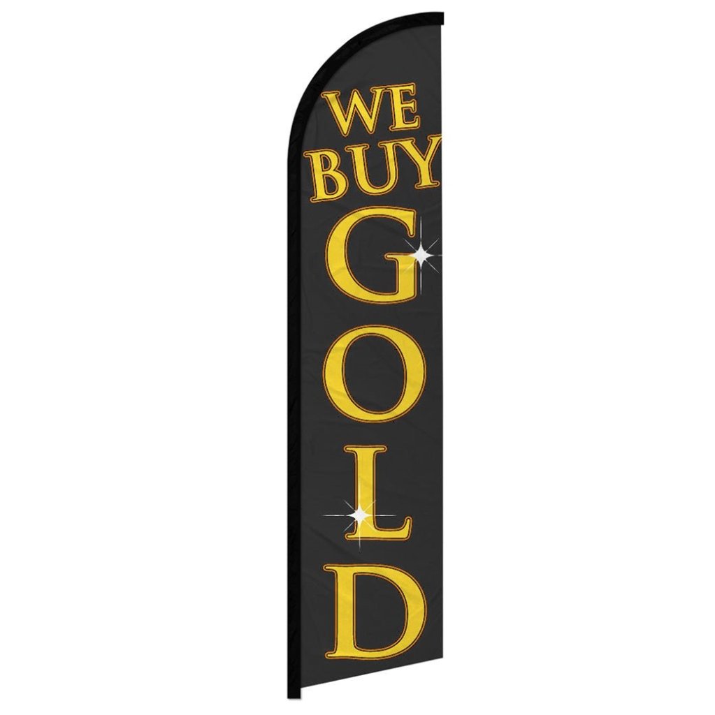We Buy Gold (Black) Windless Banner Flag - Flags Importer