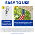 Instruction graphic showing how to use a windsock, with two numbered panels: attaching a swivel clip to an existing hook and letting the windsock hang freely outdoors. Text explains easy use and storage instructions.