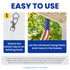 Instruction graphic showing how to use a windsock: step 1 shows attaching a swivel clip to an existing hook, and step 2 shows the windsock hanging outdoors. Text explains easy use and storage instructions.