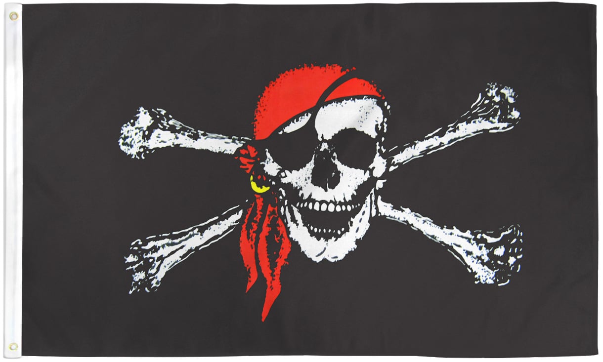 Wholesale Lot of 6 Jolly Roger Pirate Red Bandana  4"x6" Desk Table Stick Flag 