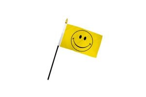 Happy Face Stick Flag 4in by 6in on 10in Black Plastic Stick