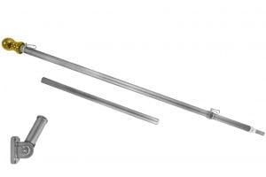 5ft Spinning Stabilizer Flag Pole & Adjustable Bracket Kit (Silver)