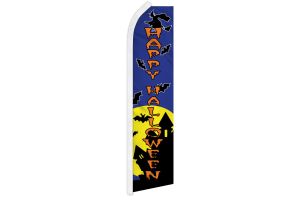Happy Halloween Blue Superknit Polyester Swooper Flag Size 11.5ft by 2.5ft