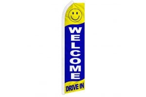 Welcome Drive In Superknit Polyester Swooper Flag Size 11.5ft by 2.5ft