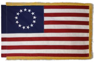 Betsy Ross (Sleeved) Embroidered Flag with Fringe 3x5ft