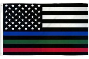 Thin Blue/Green/Red Line USA Flag 3x5ft Poly