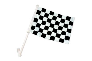 Black & White Checkered Double Sided Car Window Flag with 17in Plastic Mount