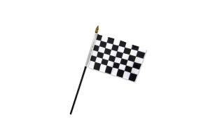 Black & White Checkered Stick Flag 4in by 6in on 10in Black Plastic Stick