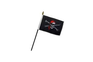 Red Bandana Jolly Roger 4x6in Stick Flag