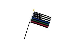 Thin Blue/Green/Red Line USA 4x6in Stick Flag