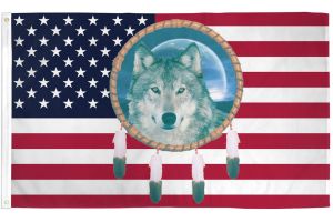 USA Dream Catcher Wolf Flag 3x5ft Poly