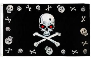 Skull and Bones Red Eyes Pirate Flag 3x5ft Poly