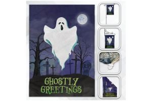 H&G Studios Ghostly Greetings (Halloween) 12x18in Garden Flag 
