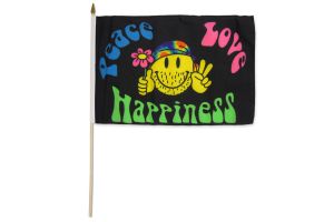 Peace Love & Happiness 12x18in Stick Flag