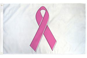 Pink Ribbon (White) Flag 3x5ft Poly